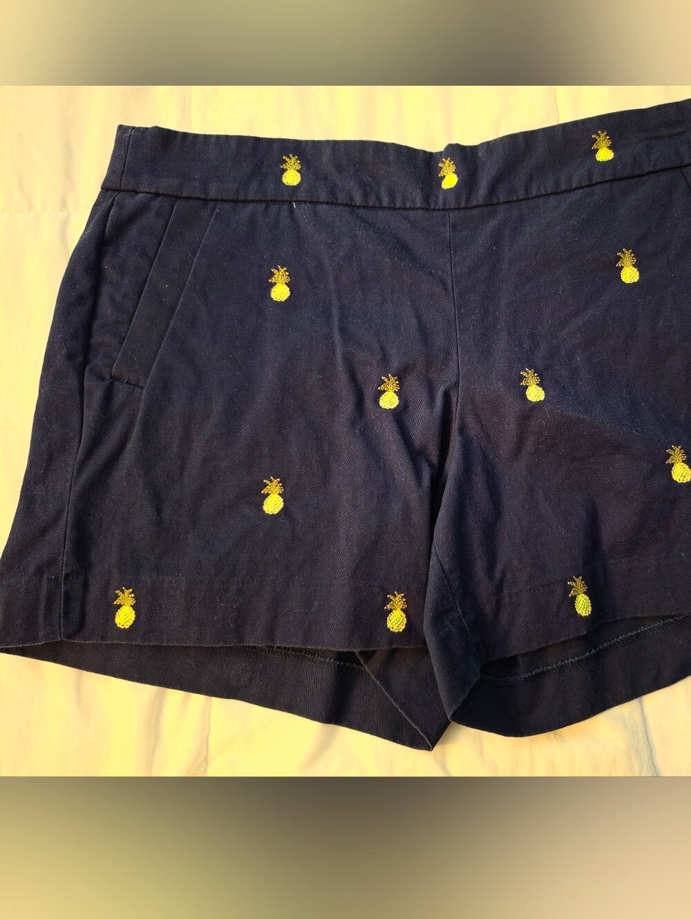 J. Crew Navy Shorts with Yellow Pineapple Embroidery